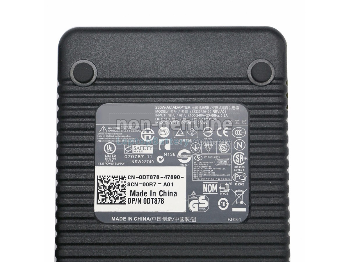 Dell 230W 19.5V-11.8A 100-240V~3.2A 50/60HZ replacement adapter
