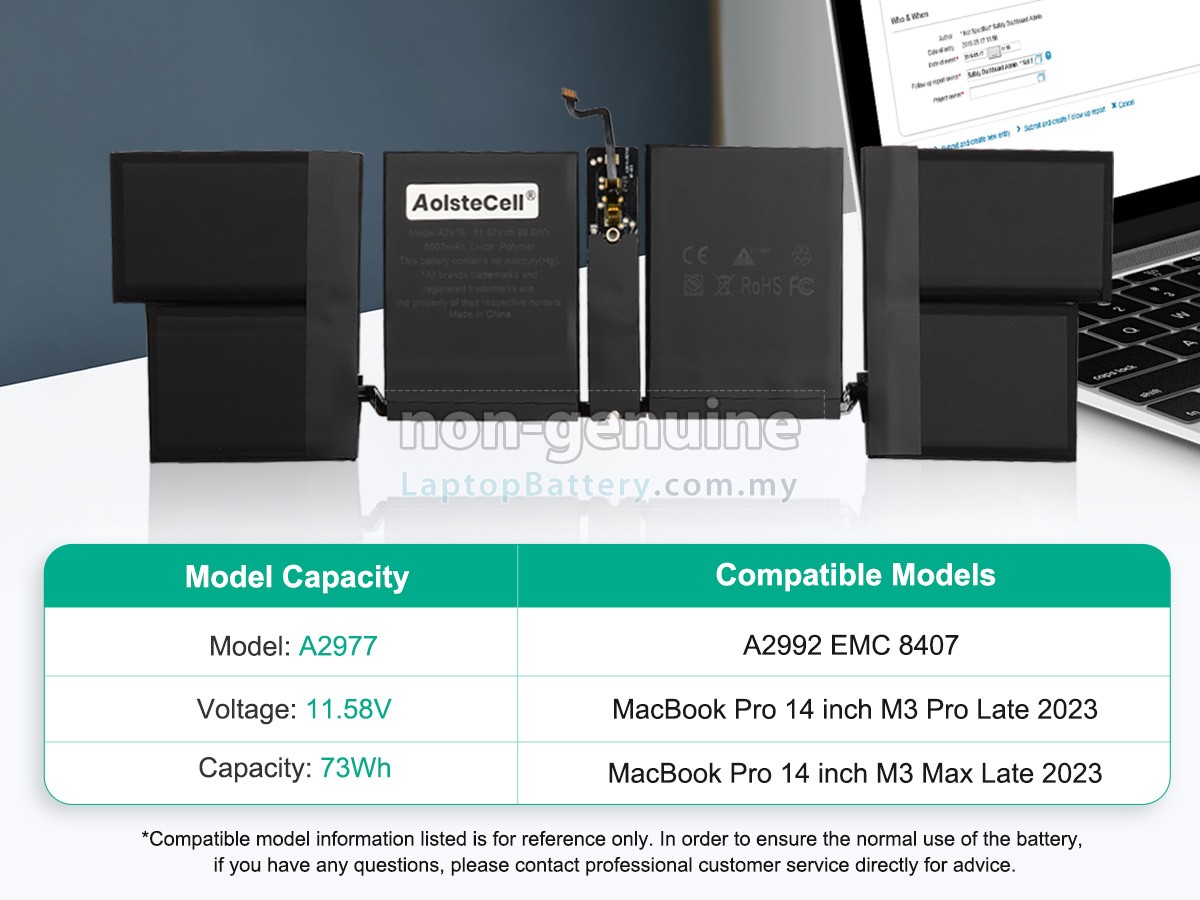 Apple MacBook Pro 14 inch M3 Pro Late 2023 A2992 EMC 8407 replacement battery