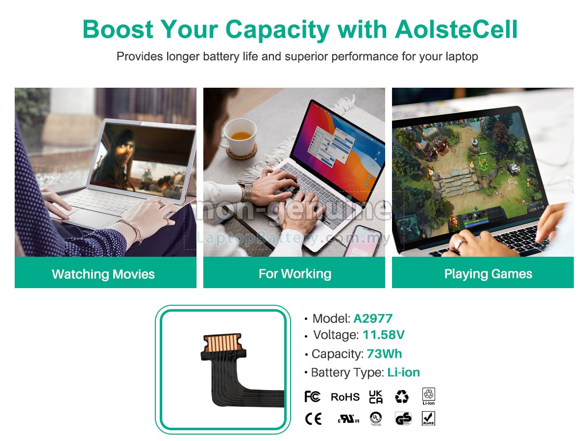 Apple MacBook Pro 14 inch M3 Pro Late 2023 A2992 EMC 8407 replacement battery