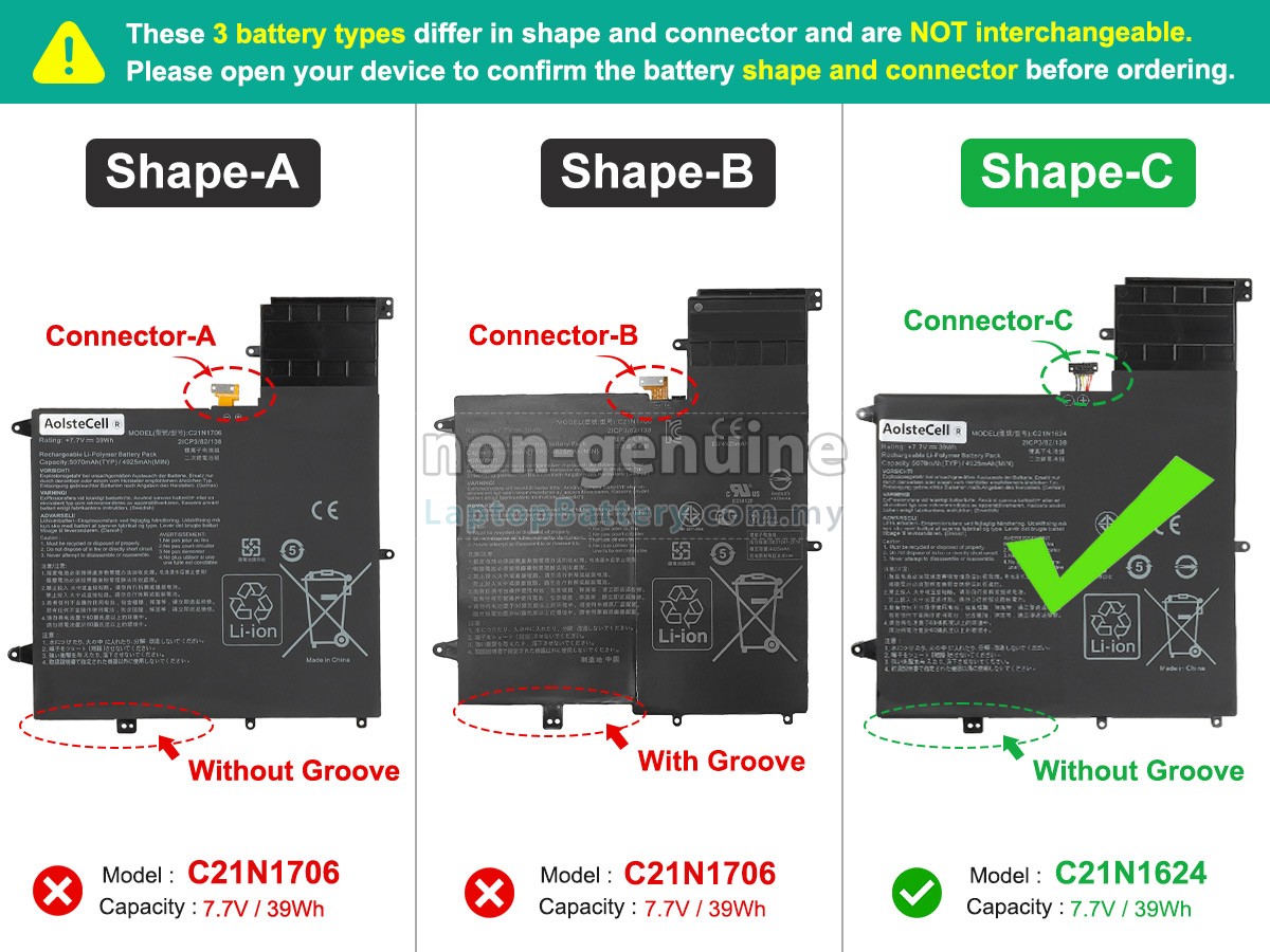 C21N1706 Laptop Batterij Compatibel Met ASUS ZenBook Flip S UX370 Serie - 7.7V 39Wh