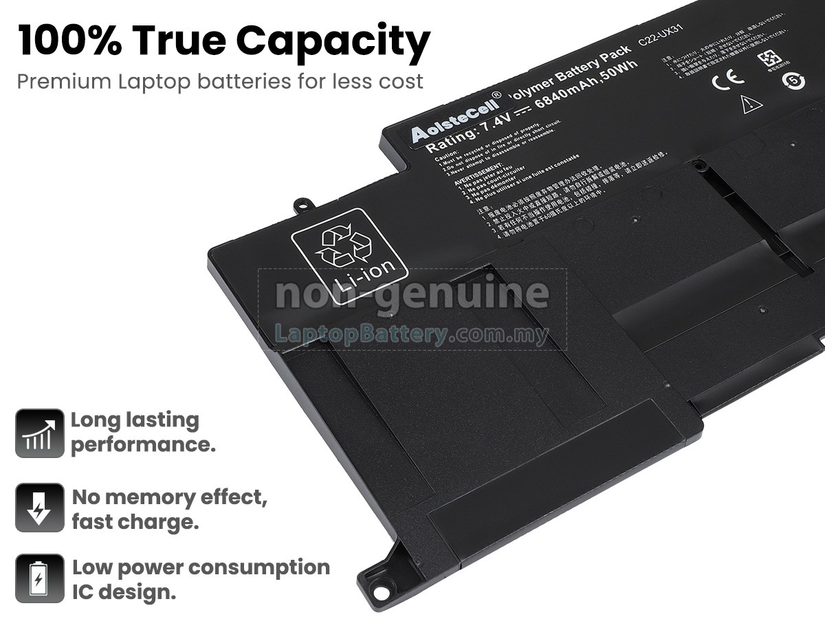Asus ZenBook UX31A battery,high-grade replacement Asus ZenBook UX31A laptop battery Malaysia(50Wh,4 cells)