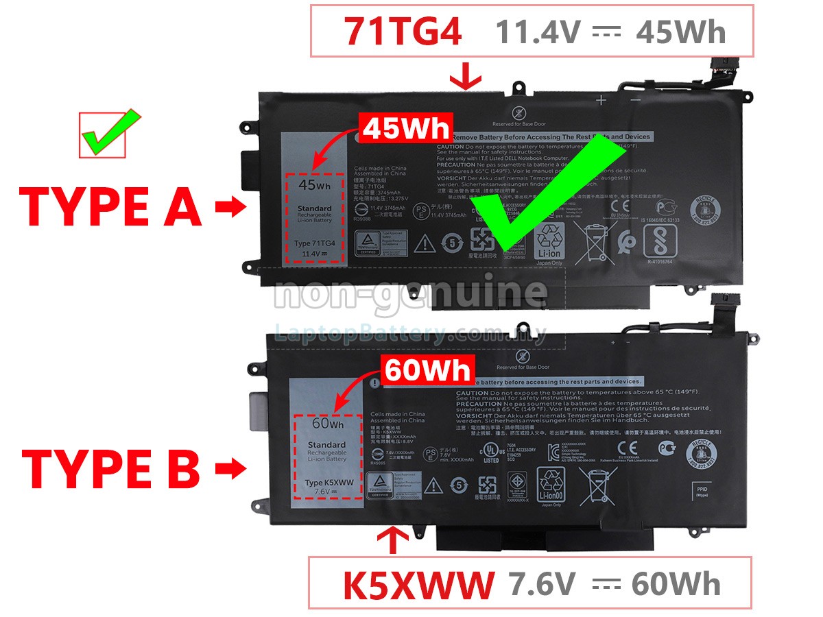 DGTECH Battery For Dell Latitude 5289 7389 7390 2-in-1 - 7.6V 60Wh Replacement (K5XWW)
